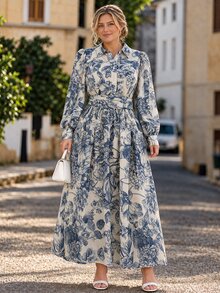 Velvienne Elegant Fashionable Comfortable Daily Streetwear Chiffon Random Print Back Tie Women's Plus Size Dress - Multicolor - View 5