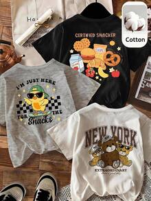3pcs -Pack Baby Boys' Cartoon Print Crew-Neck Short-Sleeve Casual Tops - Multicolor - View 3