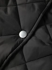 Easura Plus Size Women's Plush Patchwork Casual Versatile Winter Padded Coat - Black - View 14