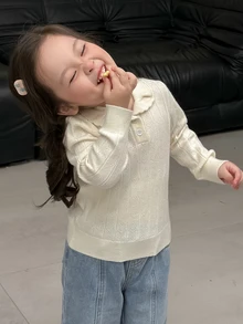 Dazy Kids Sweater Kasual Lengan Panjang Warna Polos untuk Bayi/Balita (Perempuan) dengan Kerah, Musim Gugur/Dingin - Putih - View 1