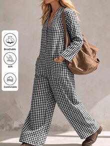 Linhara CURVE 2026新款V領大尺碼女款連身褲附口袋 - 黑與白 - 查看 4