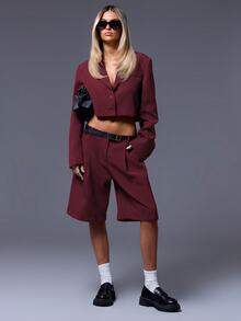 MUSERA 女用輕盈西裝外套 - 酒紅色 - 查看 3