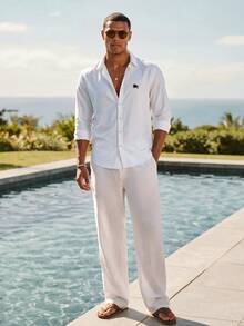 AKNOTIC Men's Knight Print Long Sleeve Single-Breasted Casual Shirt - White - View 5