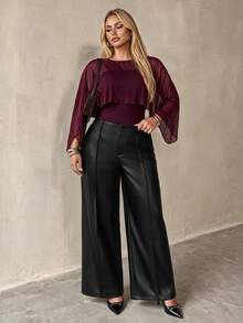 Auralis Black PU Straight-Leg Trousers For Autumn/Winter – Modern Tailored-Style Pants Featuring A Front Center Crease. - Black - View 7