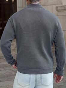 Manfinity Homme 男士四分之一拉鍊純色長袖休閒毛衣 酒紅色 - 灰色 - 查看 2