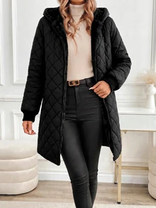 SHEIN Clasi 女款冬季保暖內裡連帽夾克 露營度假黑色休閒款 - 黑色 - 查看 3