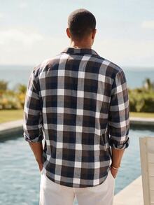 Ocevento Men's Plaid Casual Versatile Daily Wear Shirt - Black and White - View 2