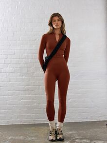 Musera Sport 女款羅紋高腰修身運動緊身褲，適合健身、健行、健身房、瑜珈、皮拉提斯、日常休閒穿著 - 可可 - 查看 6