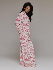 MUSERA Christmas Printed Button Down Loose Fit Pajama Shirt With Elasticated Waist Bottoms Set Winter Christmas Holiday Cute Sexy Christmas Check - Multicolor - View 4