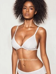 SHAPORA Women's Solid Color Deep V-Neck U-Back Triangle Cup Wireless Non-Padded Bra, 1pc - White - View 4