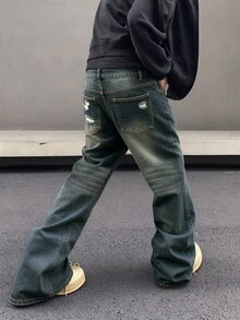 GALLERY FADE Men's Casual Daily Travel Denim Flare Leg Pants With Pockets - Blue - View 2