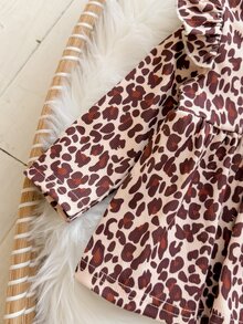 Loomiva 2pcs Newborn Baby Casual Comfortable Leopard Print Pattern Round Neck Pullover Long Sleeve Top And Solid Color Pants Set - Coffee Brown - View 7