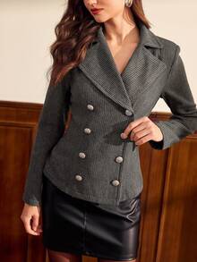 Vintamour Women's Striped Casual Commute Travel Long Sleeve Blazer Jacket - Grey - View 1