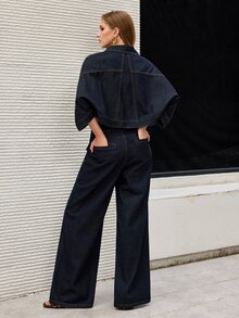 Selenza Jaket Denim Kasual Wanita Kancing Tunggal untuk Sehari-hari - Biru - View 10