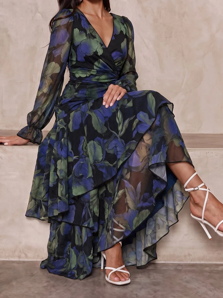 Amorya Women's Gentle French Floral Print Flared Cuff Pleated Dress Party Dress Autumn Holiday Dress - Multicolor - View 1