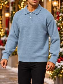 Manfinity Hypemode Men's Solid Color Casual Versatile Daily Wear Long Sleeve Sweater - Baby Blue - View 3