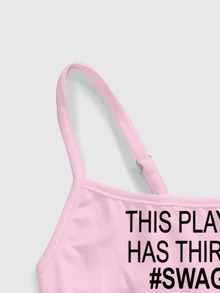 ROMWE Grunge Punk Women's Slogan Graphic Casual Daily Wear Camisole Tank Top - Pink - View 4