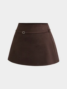 Sweetra Plus Size Vintage A-Line Mini Skirt - Brown - View 3