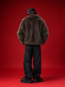 DSELFIQUE Men's Solid Color Fashion Versatile Winter Faux Fur Coat - Coffee Brown - View 4