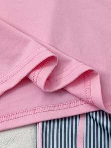 SHEIN 青少年女孩休閒日常百搭舒適寬鬆圓領居家服 - 粉色 - 查看 5
