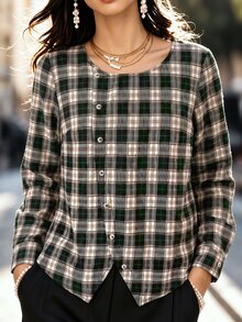 Holdful Holdful Plaid Print Button Front Blouse - Multicolor - View 7
