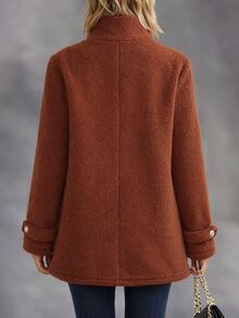 Wandoria Fall Winter Solid Zip Up Fuzzy Coat - Rust Brown - View 2