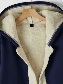 SHEIN جاكيت كاجوال عتيق متعدد الاستخدامات يومي بغطاء رأس مقاس كبير - أزرق بحري - مشاهدة 3
