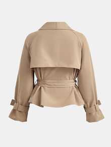 SHEIN Girlism 少女秋季寬鬆休閒極簡舒適收腰優雅短版時尚冬季外套，適合日常優雅通勤穿搭 - 棕色 - 查看 2