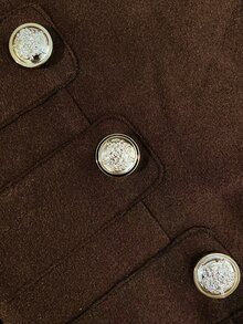SHEIN Franclia Women's French Vintage Court Style Stand Collar Short Wool Jacket, Double-Breasted Gold Button Design Long Sleeve Slim Fit Tweed Blazer - Brown - View 4