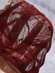 Crystal Vow 2件組女性性感蕾絲內衣套裝 - 酒紅色 - 查看 6