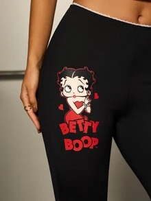 Betty Boop x SHEIN Women's Cartoon Print Casual 7/8 Length Leggings - Black - View 8