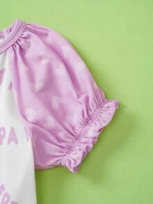 Peppa Pig X SHEIN Young Girl Letter Cartoon Print Pleated Casual Daily Summer Dress - Pink - View 10