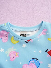 Peppa Pig X SHEIN Baby Boy Snug Fit Round Neck Short Sleeve Top And Long Pants Loungewear - Blue - View 3