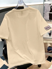 LOONEY TUNES X SHEIN Daypath 男士夏季卡通字母圖案短袖T恤 - 卡其色 - 查看 2
