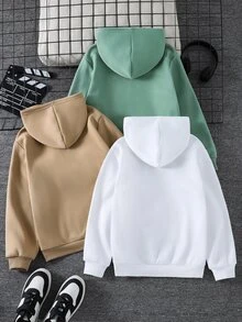 SHEIN 大童男孩字母圖案秋季運動衫 3件套 - 彩色 - 查看 2