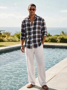 Ocevento Men's Plaid Casual Versatile Daily Wear Shirt - Black and White - View 3