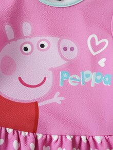 Peppa Pig X SHEIN Baby Girl Round Neck Short Sleeve Ruffle Hem Cute Dress - Pink - View 5