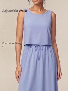 OutZeal Women Sports Jumpsuit Casual Daily Studio Bra-In Drawstring Waist Faux-Layered Dress Summer Spring - Mauve Purple - View 3