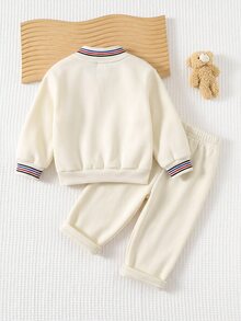 Cozy Pixies 男嬰馬刺繡對比飾邊 Polo 衫與運動長褲套裝 - 彩色 - 查看 2
