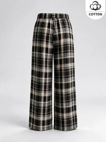 Ceyna Plus Plaid Slant Pocket Wide Leg Suit Pants - Multicolor - View 2
