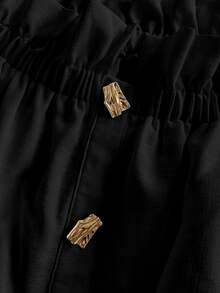 Maweii Plus Size Women Solid Color Off Shoulder Frill Trim Metal Design Blouse Fall - Black - View 5