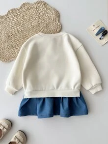 Cozy Pixies Gaun Anak Perempuan Motif Beruang dengan Pita dan Hiasan Tempel, Model 2 in 1 untuk Musim Gugur dan Musim Dingin - Biru - View 2