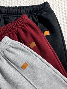 SHEIN 兒童 3件組 男孩女孩適用 可愛秋冬休閒百搭純色鬆緊腰長褲，男孩百搭長褲多件裝 - 彩色 - 查看 3