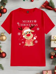 Manfinity Homme Men 1pc Christmas Print Short Sleeve Tee - Red - View 3