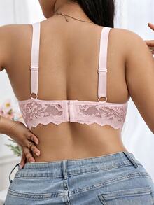 LustreForm Minimalist Lace Patchwork Women's Plus Size Comfortable Underwire Bra, 1pc - Pink - View 2
