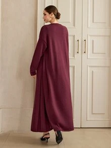 Graceveil Women's Solid Color Dress And Cardigan Casual Knit 2 Pieces Set - Burgundy - View 2