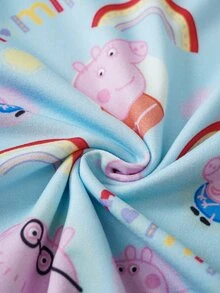 Peppa Pig X SHEIN Baby Girl Round Neck Short Sleeve Casual Romper Peppa Pig - Blue - View 7