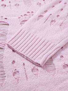 Claim Dot Men Solid Ripped Drop Shoulder Sweater, For Fall, Long Sleeve Top - Pink - View 7