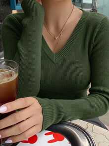 DAZY Business Casual V-Neck Long Sleeve Pullover Sweater Fall/Winter - Green - View 4