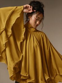 COSMINA 女款休閒法式優雅百褶雪紡上衣，適合約會、晚餐、茶會與教師節，奶油白色秋季外出上衣，荷葉邊上衣 - 黃色 - 查看 3